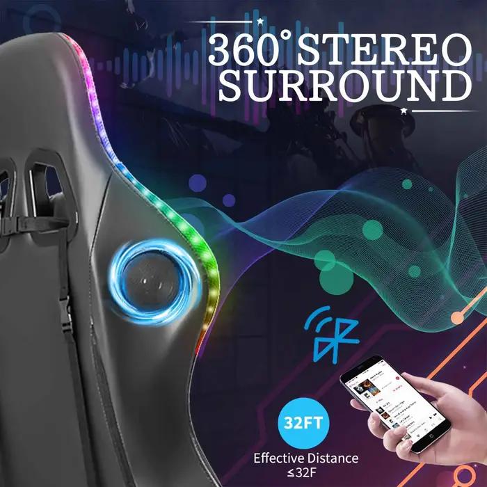 Chaise de jeu à 135 degrés, lumière RGB, chaise de bureau, haut-parleur Bluetooth, chaise d'ordinate