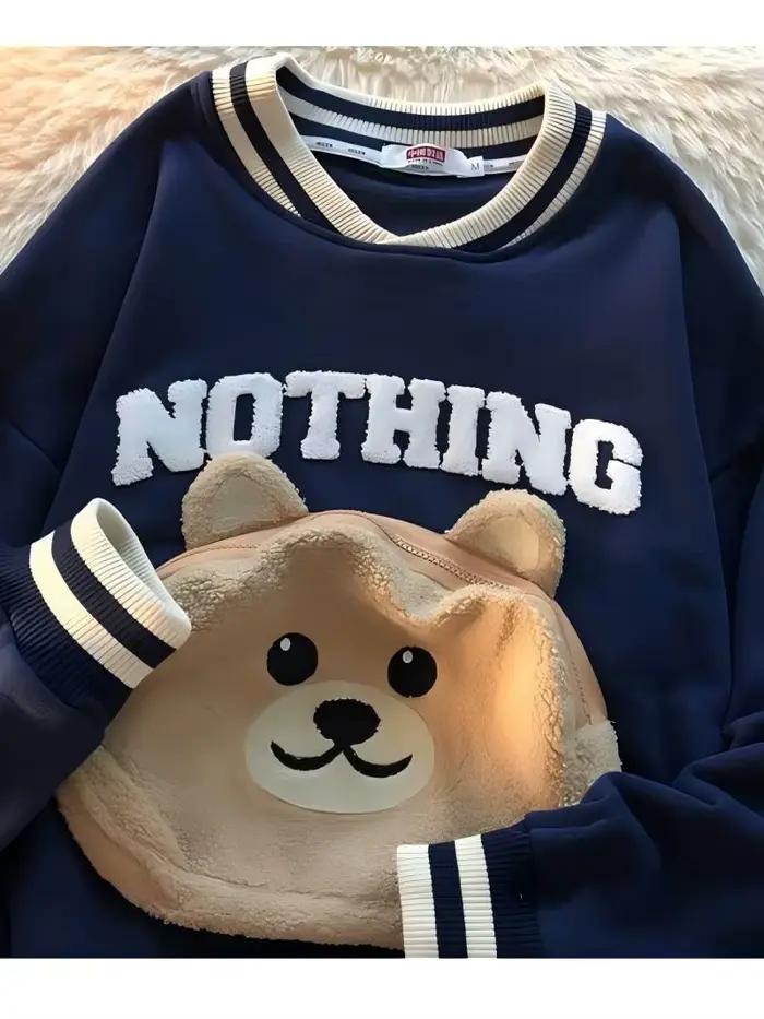 Sweats à capuche à col rond brodés de dessins animés pour femmes