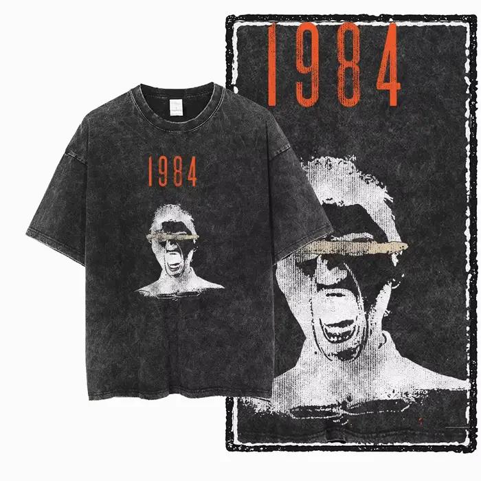 G02 exclusif 100% coton grande taille 1984 graphique hommes T-shirt | T-shirt col rond pour hommes