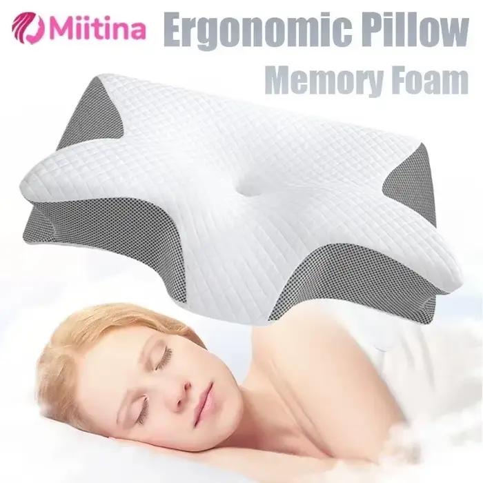 Oreiller cervical mémoire de forme 2 en 1 ergonomique orthopédique soutien douleur cou remplacement housse voyage chasse