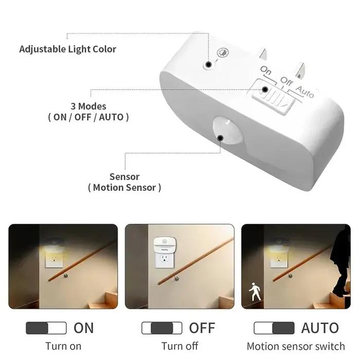 LED veilleuse avec capteur de mouvement lumière ue US prise lampes enfants veilleuses sans fil mur c