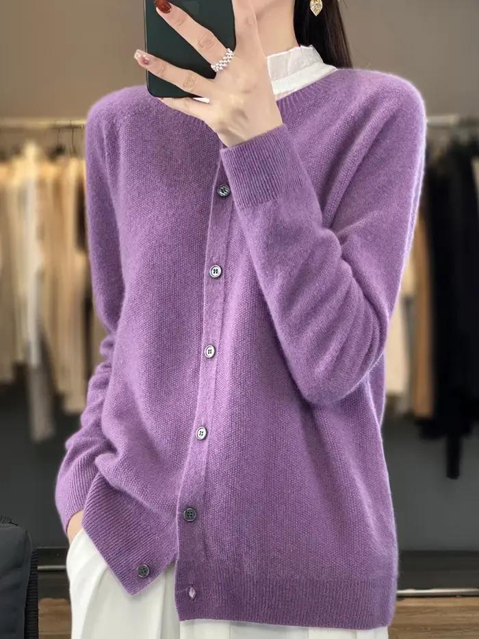 Cardigans en laine mérinos pour femmes, pull en cachemire, col rond, manches longues, tricot, vêteme