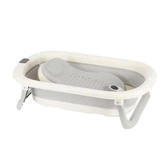 Baignoire Pliable pour Bébé et Nouveau-Né, Inclus Transat De Bain & Thermomètre Intégré, Confortable