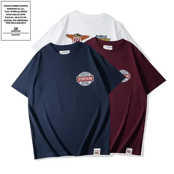 OKONKWO_Motorcycle marque imprimé Ami kaki T-shirt 200g rétro