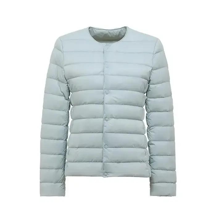 Parka en duvet de canard blanc pour femme, veste chaude, coupe couvertes, manteau sans col ultralége