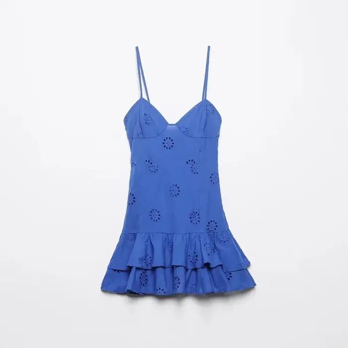 Foridol-Mini robe d'été en coton et dentelle pour femme
