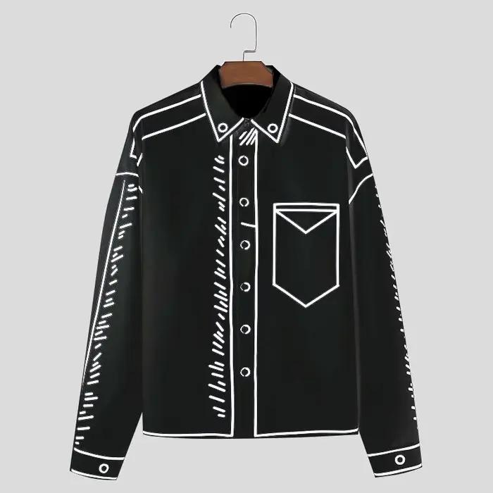 INCERUN beaux hommes hauts 2024 Manga dessin animé imprimé ligne chemise mode mâle Streetwear offre spéciale ample