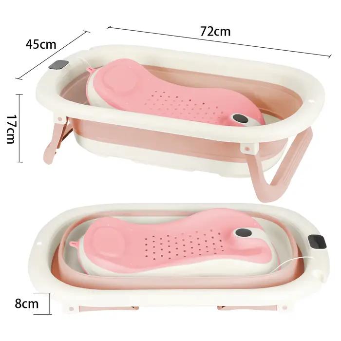 Baignoire Pliable Bébé, Avec Thermometre Digital, Coussin De Bain, Compacte Portable, Gris/Rose/Kaki