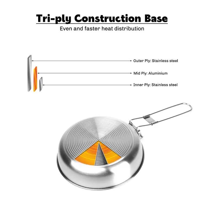 Poêle à frire pliable en érable de feu, en acier inoxydable 304 avec Base de Construction à trois pl