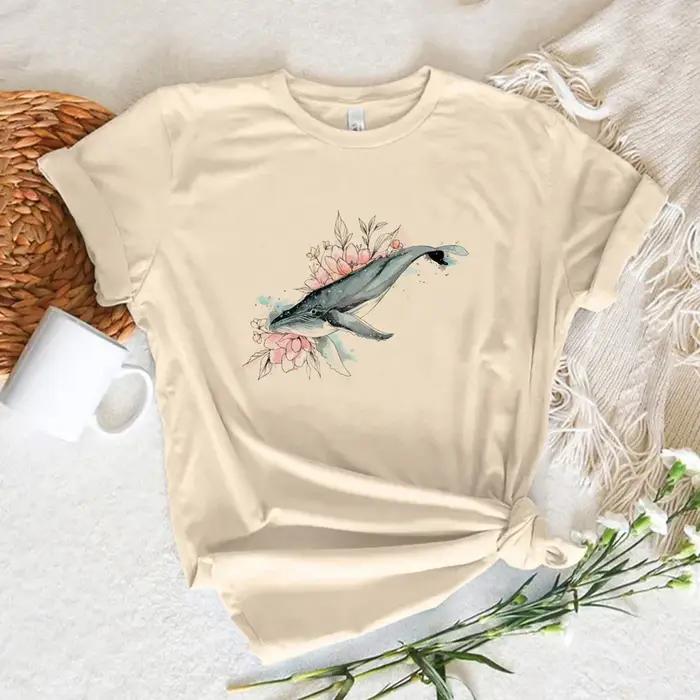 T-shirt baleine pour femmes, streetwear, graphique japonais, y2k, vêtements de styliste
