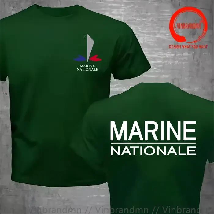 Français Marine Nationale Militaire hommes T-Shirt classique à manches courtes décontracté coton col rond