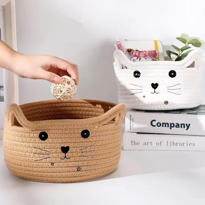 Panier de rangement tissé en coton avec oreilles de chat pour animaux de compagnie rangement de jouets pour chats et chiens occasions spéciales