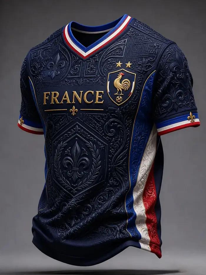Maillot de football style français pour hommes et femmes, t-shirt à motif imprimé 3D, haut à manches courtes, séchage rapide, respirant, décontracté, pour l'extérieur, vêtements d'été