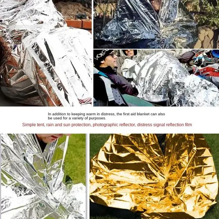 Couverture d'isolation multifonctionnelle double face pour activités de plein air et survie en extérieur finition argent multifonctionnelle polyvalente et durable