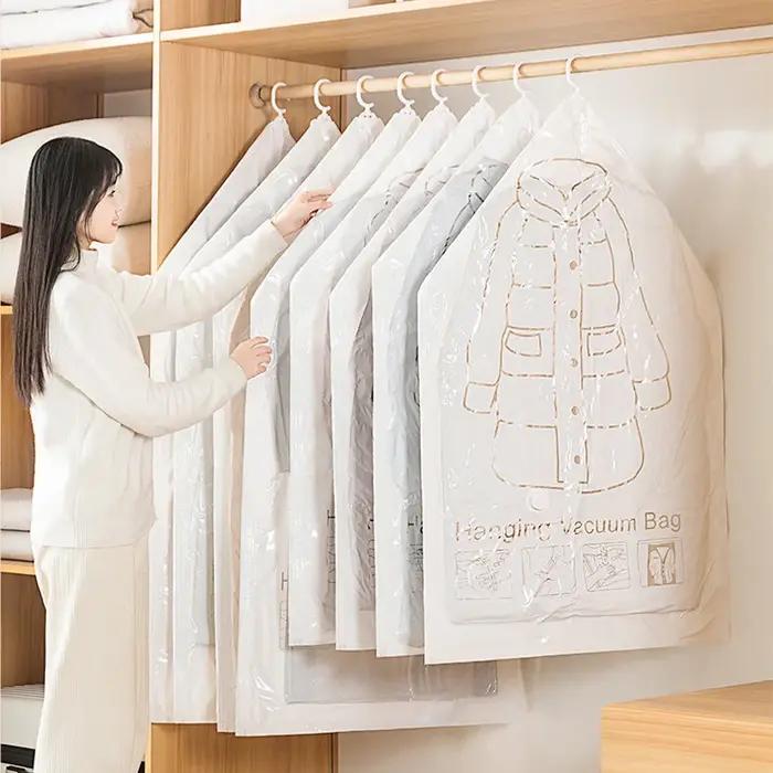 Sac de Compression pour vêtements, 1 pièce, organisateur de garde-robe, sacs de protection suspendus pour vêtements sous vide de grande capacité, sacs de rangement permettant de gagner de l'espace