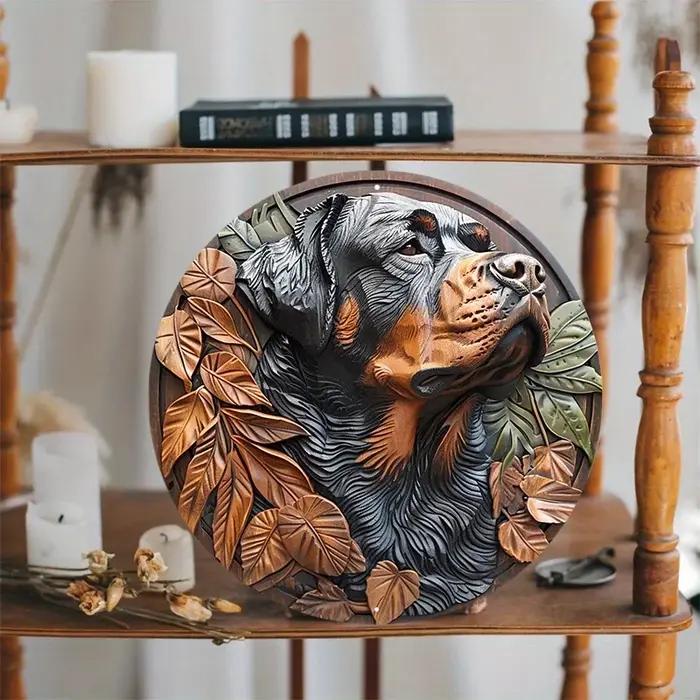 Bandeau décoratif en aluminium Rottweiler - Décoration murale pour intérieur et extérieur - Style pastoral européen américain - Idéal pour salons, chambres, boutiques, événements spéciaux