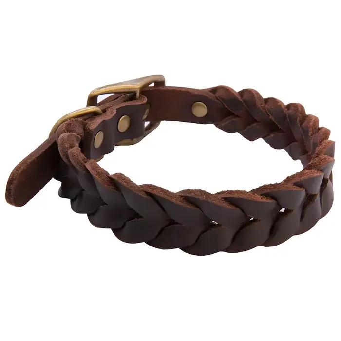 Colliers pour chiens en cuir véritable tressé, durable, petits, moyens et grands chiens, troupeau de