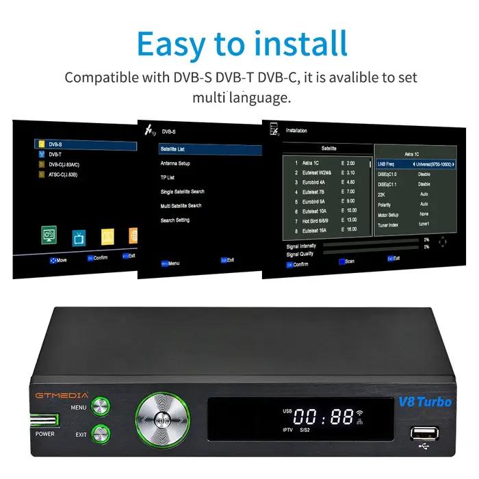 Récepteur satellite GTMEDIA V8 Turbo - Décodeur TV numérique 1080P avec WiFi intégré et support M3U H.265
