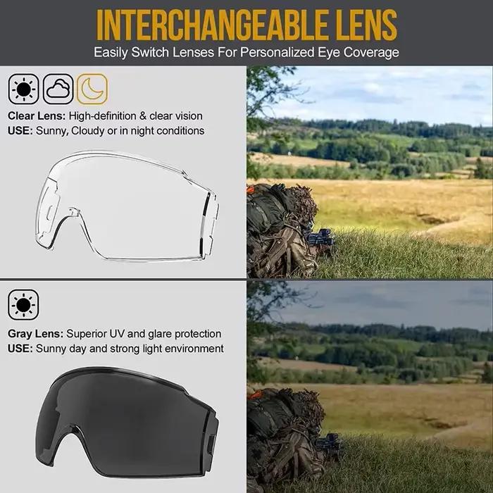 Lunettes tactiques OneTigris sur lunettes - Protection anti-buée interchangeable chasse outdoor
