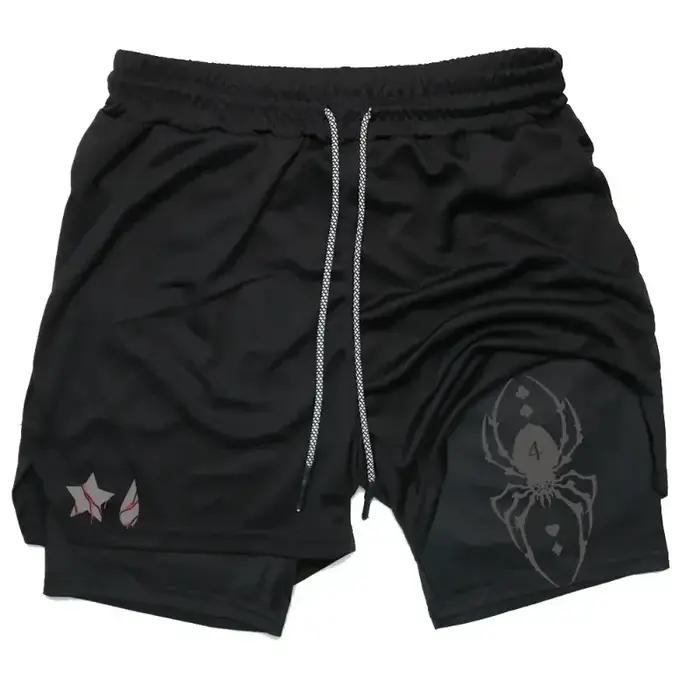 Short Anime Hunter X Hunter pour Hommes, Compression 2 en 1, Course à Pied, Entraînement, Sport, Séchage Rapide avec Poches