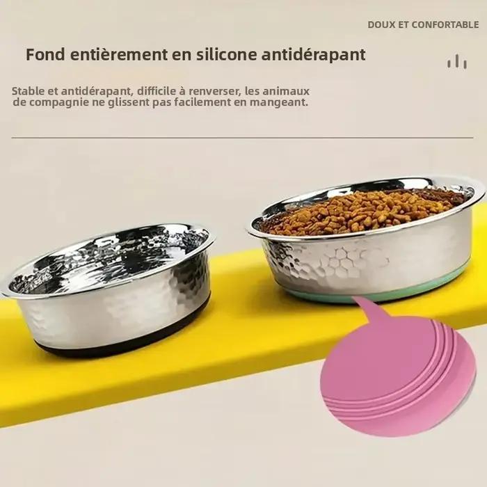 Bol pour chien et chat en acier inoxydable, antidérapant, grande capacité, bol pour animaux de compagnie gaufré, bol pour nourriture pour chien épaissi, ustensiles pour animaux de compagnie