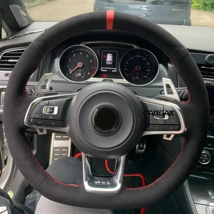 CARDAK – housse de volant de voiture en daim noir et gris, personnalisée, pour Volkswagen Golf 7 GTI
