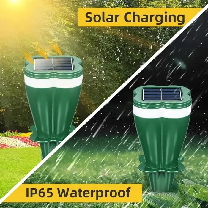 Lot de 4 piquets solaires anti-taupes, imperméables, pour pelouse et jardin, répulsent efficacement les taupes, les campagnols, les gophers et les chipmunks