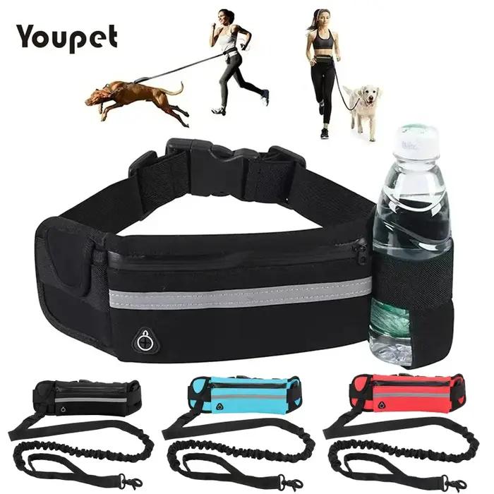Laisse de course pour chien avec sac banane en nylon