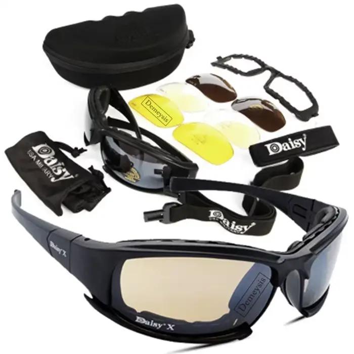 Lunettes tactiques Daisy polarisées pour chasse et tir - Protection UV400 avec 4 verres interchangeables