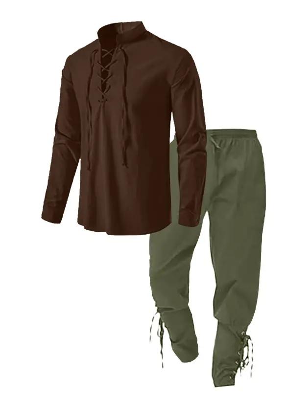 Costume rétro vintage pour homme, ensemble chemise et pantalon, style preppy, adapté pour le sport, cosplay et LARP, disponible en plusieurs couleurs et tailles