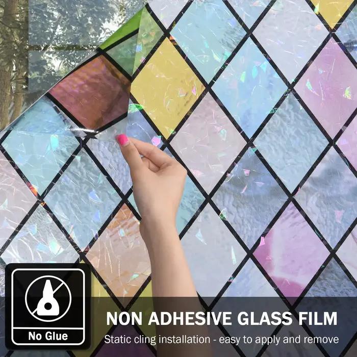 Film de fenêtre en vitrail, films de confidentialité pour vitres, teinte de fenêtre en treillis colo