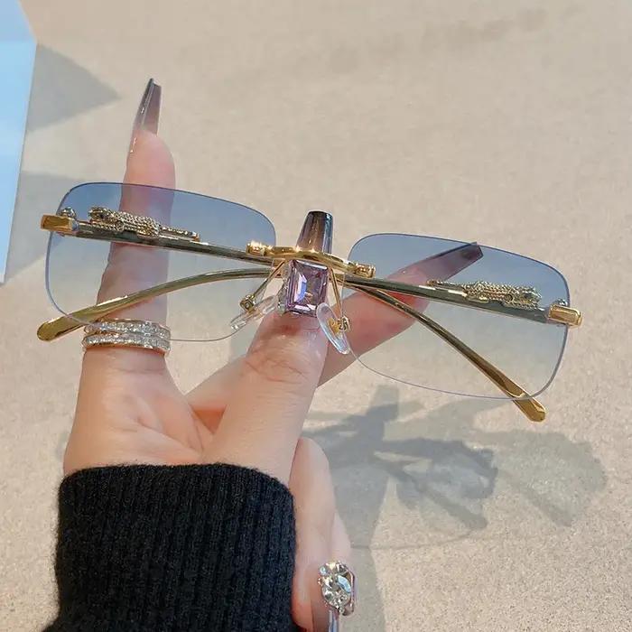 Lot de 12 lunettes anti-lumière rectangulaires sans monture léopard - Style Y2K unisexe UV400 randonnée
