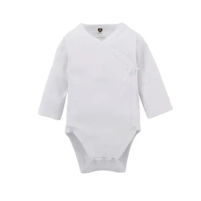 Barboteuse Blanche à Manches sulfpour Bébé Garçon et Fille, Salopette avec Ouverture Latérale, 100%