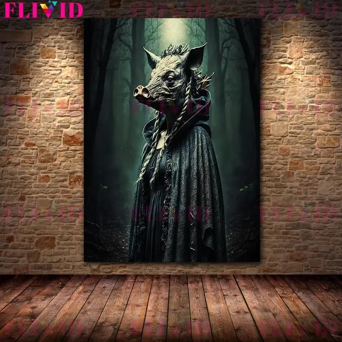 Sanglier elfe fille dans la Jungle gothique horreur Art affiche et impression décor à la maison le s