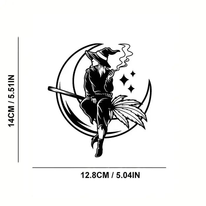 Autocollant en vinyle gothique imperméable « Sorcière Fumeuse Nuit Lune» pour voiture, camion, fourg