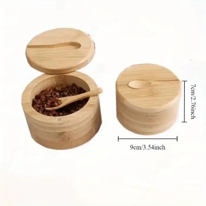 Pots d'assaisonnement au sel, pot à poivre, boîte à condiments en bambou, bol de rangement, ensemble de pots, support de récipient à sucre en bois, fonction de couvercle, bols multiples