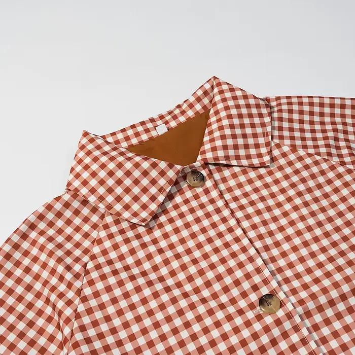 Femmes décontracté Plaid longue Trench manteau femme rouge Plaid simple boutonnage manches longues c
