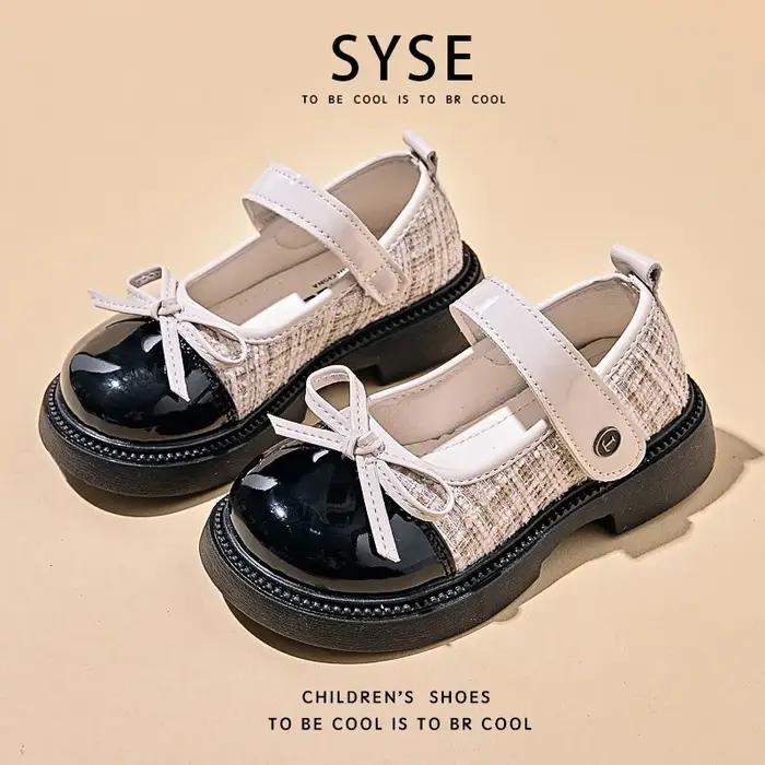 Chaussures plates pour filles, style patchwork, nœud tendance, chaussures en cuir pour enfants, chau