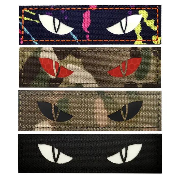 Patch tactique lumineux yeux de chat tigre - Velcro auto-agrippant brillant dans le noir pour équipement tactique