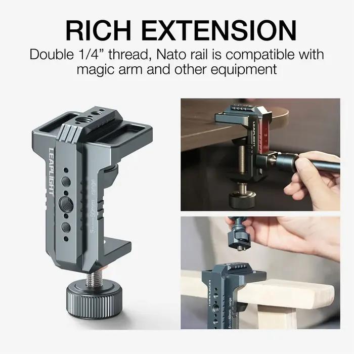 Support de caméra de bureau LEAPLIGHT avec pince en C et fixation NATO 1/4'' pour studio photo, vidéo, appareils photo reflex numériques, caméras, bureaux, tiges, crochets, étagères