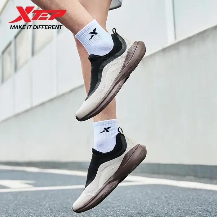 Xtep-Chaussures de course souples pour hommes, baskets légères respirantes à enfiler, baume anti-usu