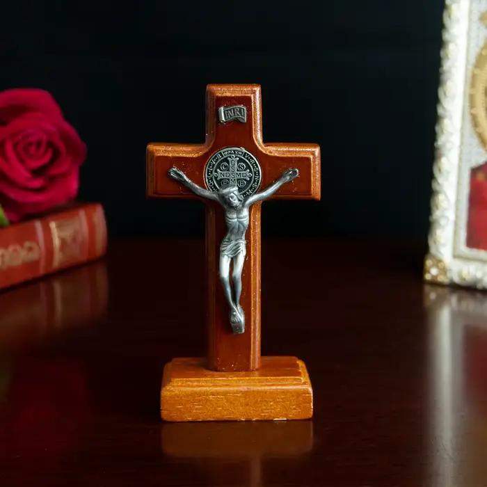 Jésus chrétien croix en bois église catholique rétro pendentif en bois voiture jésus sur croix Rosar