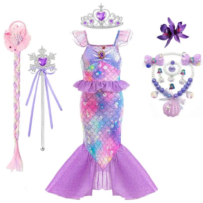 Robes de princesse sirène violettes pour filles