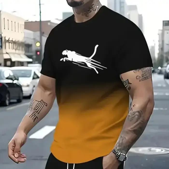 Animal léopard impression 3d sport séchage rapide respirant hommes t-shirt rue décontracté mode ample Fitness course