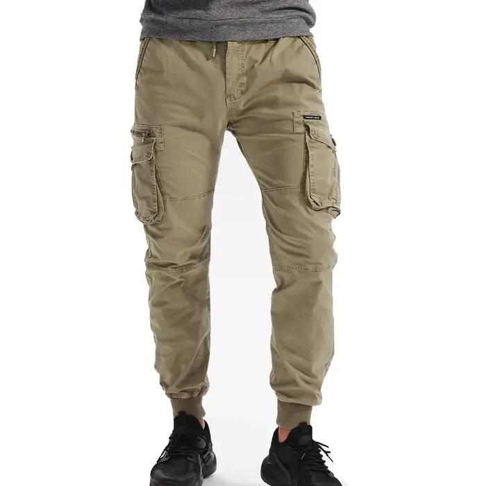 Pantalon cargo homme coton kaki militaire multi-poches jogger décontracté travail noir gris clair