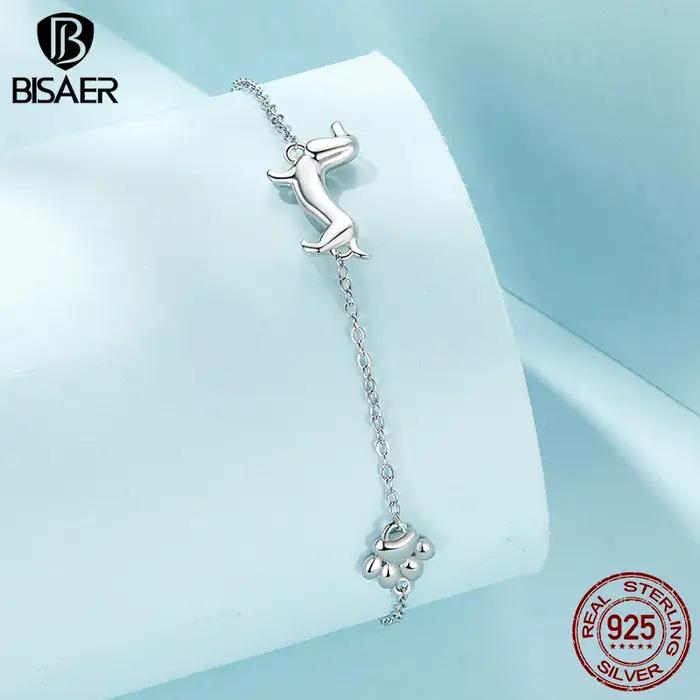Bracelet Bisaer Teckel en argent sterling 925 plaqué platine pour femmes, cadeau pour anniversaire, engagement, mariage et autres occasions spéciales
