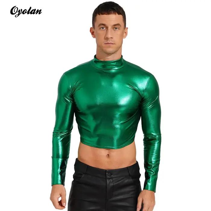 Haut court en simili cuir gothique Oyolan pour homme, costume de breven glapole, coupe ajustée, col rond, fermeture à glissière, pour soirées et sorties nocturnes