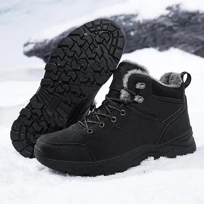 Bottes de neige pour hommes en peluche courte, bout rond, talons faibles, semelles en caoutchouc, bottes de randonnée hivernale pour homme