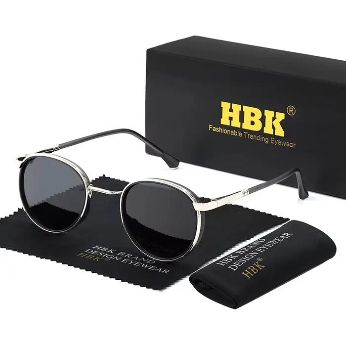 HBK Lunettes de soleil polarisées pour hommes, style punk, rondes, à la mode, unisexes, UV400, pour