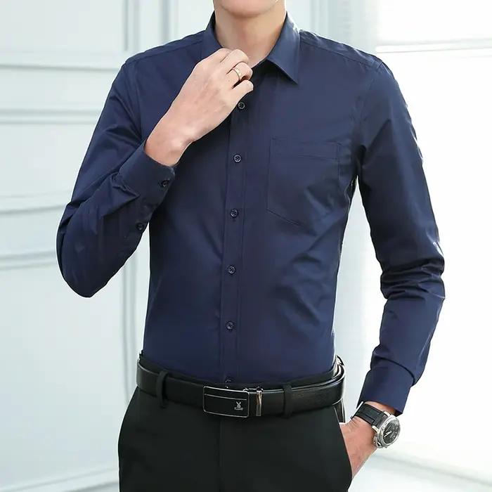 Chemise habillée décontractée bleue à manches longues pour homme